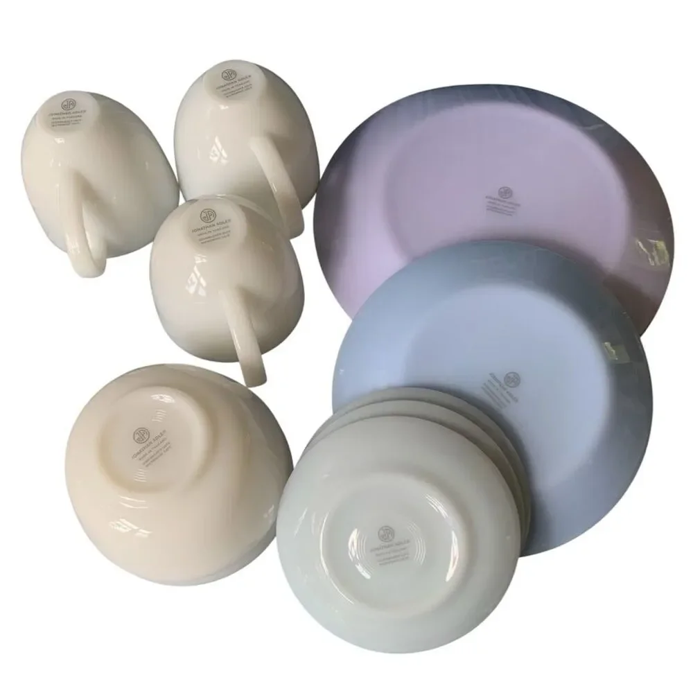 NEW 12 pc. Jonathan Adler Ether milk opaline glass MUGS PLATE BOWL REPLACEMENT S